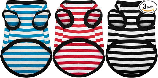 Paiaite 3 Pieces Dog Striped Shirt Light Color Cotton Sleeveless Puppy Shirts by Paiaite
