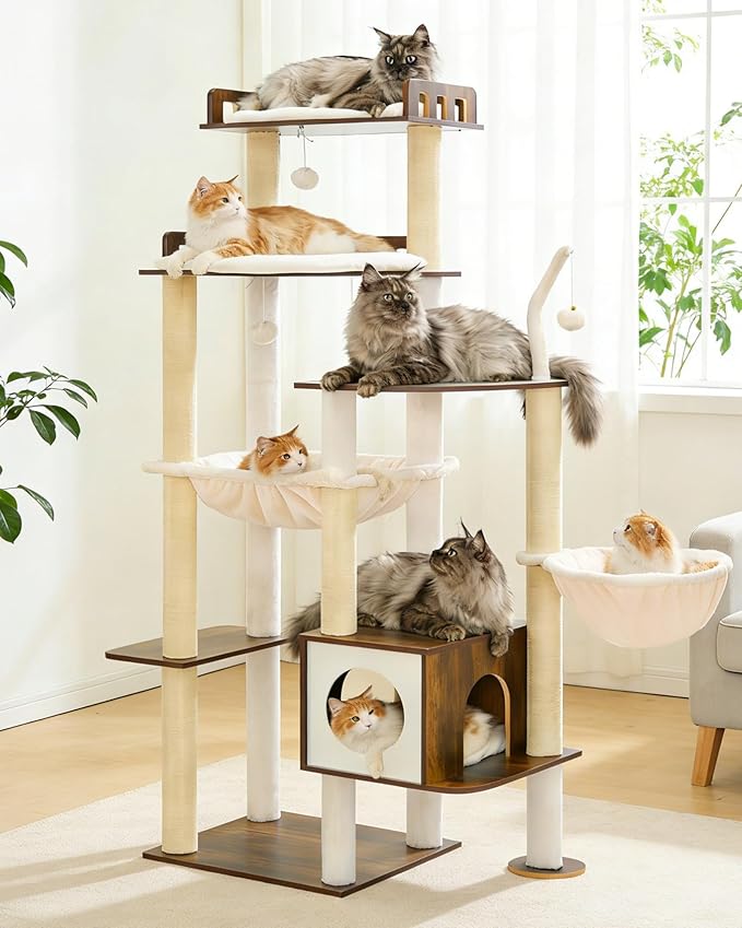 Heybly Cat Tree, 70.5 Inch Wood Tall Cat Tower - Image 9