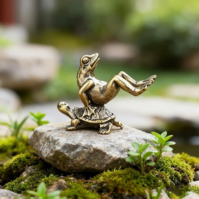 3 Pack Mini Frog and Turtle Brass Bird Bath Decorations Cute Garden Ornaments - Image 6