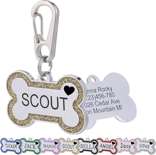 Personalized Dog Tags for Pets Deep Engraved Text and Cute Heart Icons by Aimeng