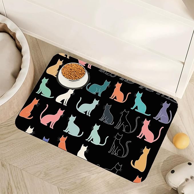 Cute Cat Dog Food Mat, Colorful Silhouette Absorbent Pet Feeding Mat by Unknown