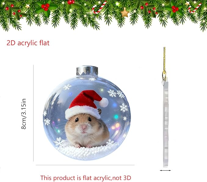 6 Pcs Hamster Christmas Ornament Decor Flat 2D Acrylic Small Animal Christmas - Image 4