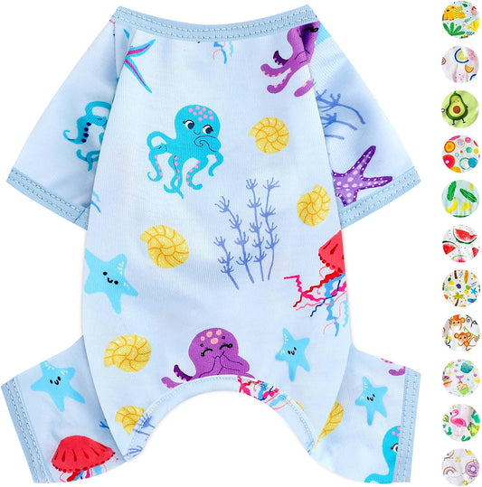 Dog Pajamas Pjs Summer Dog Clothes for Small Dogs Girl - Boy - Small Size Dogs, Soft Stretchy Puppy Clothes Doggie Onesies Cat Cute Clothing Pet Jammies Outfit Appeal, Blue