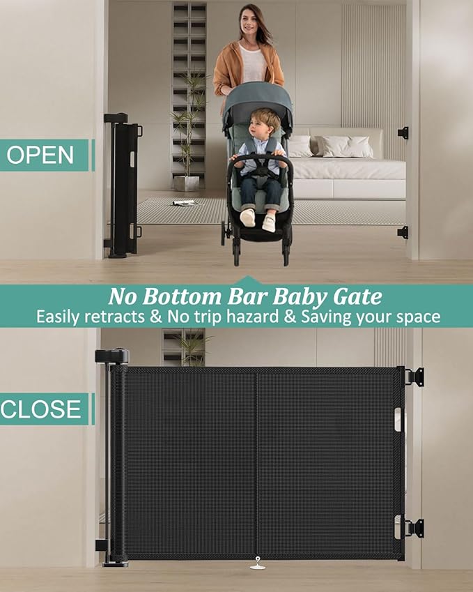 Miumoon 59 inch Retractable Baby Gates 34 inch Tall, Retractable Gate - Image 4
