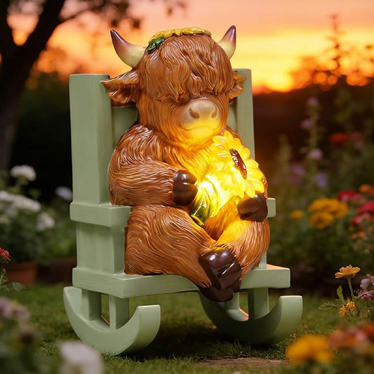 Sheaifun Solar Garden Statues Highland Cow Garden Decor Resin Highland Cow by Sheaifun