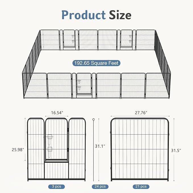 DUMOS Dog Playpen Indoor, Metal 32 Inch 24 Panels Foldable Pet Fence - Image 5