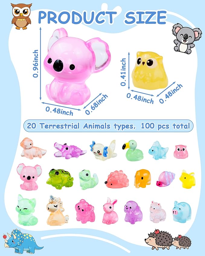 FIVEIZERO 100PCS Luminous Mini Resin Terrestrial Animals Bulk - Image 2