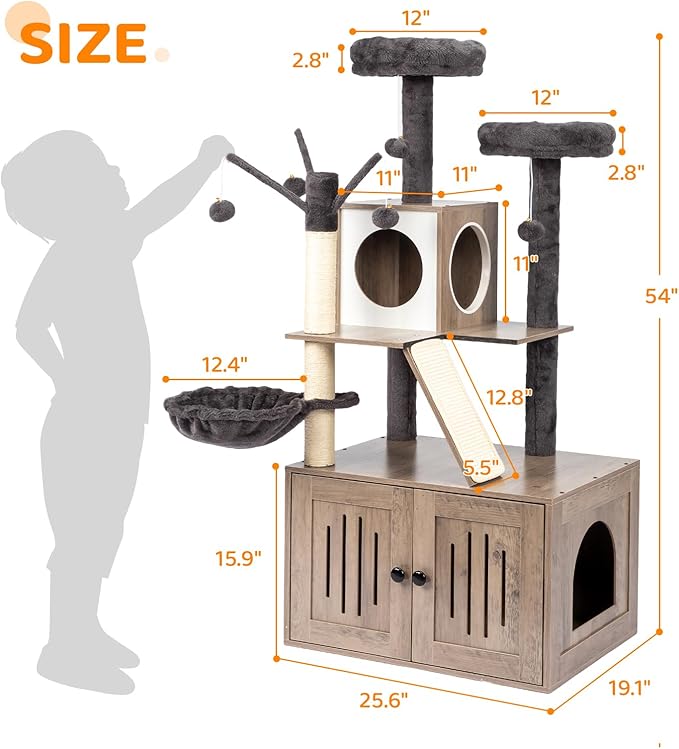 VINGLI Cat Tree Tower with Litter Box, Cat Tower wih Scratching Posts, Houses - Image 6