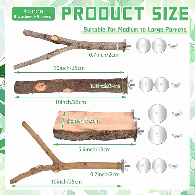 4-Pack Natural Wood Bird Perch Stand - Image 2