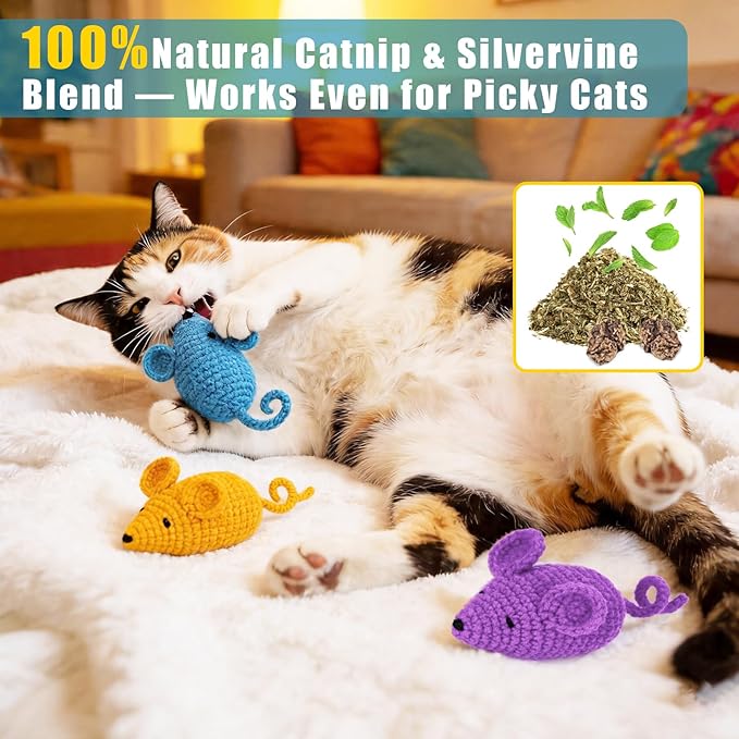 Retro Shaw Catnip Toys Crochet Mice Cat Toys, Stuffed - Image 3