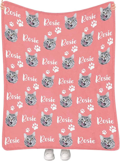 Personalized Cat Face & Name Blanket by Artsadd