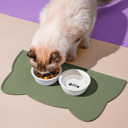 Cat Food Mat, Silicone Non Slip Dog Bowl Mat Waterproof Cat Feeding Mat Stop - Image 2