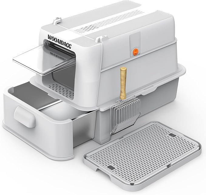Wooaidagg Enclosed Stainless Steel Cat Litter Box by WOOAIDAGG