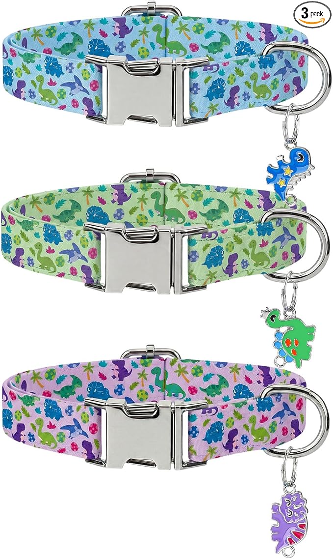 3 Pack Dinosaur Dog Collars for Small Dogs Cute Dog Collars by Guiqulai