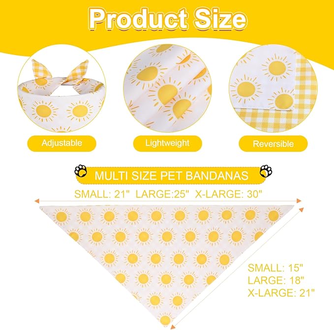 Summer Dog Bandanas Yellow Black Small 2PCS, Spring Scarf, Durable Triangle - Image 3