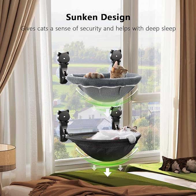 JUNSPOW 2 Pack Cat Window Perch Cordless, Kitty Hammock - Image 2