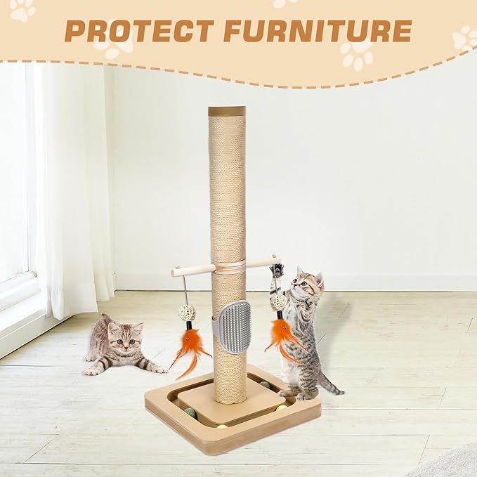 27” Small Cat Tree with 3-Tier Ball Track & Jute Scratching Post, Space-Saving - Image 7