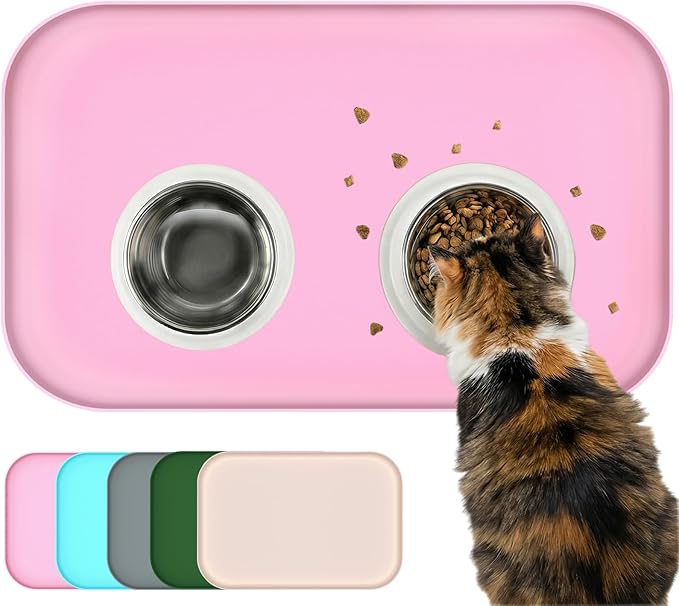 BLESWIN Waterproof Silicone Pet Feeding Mat Pink by BLESWIN