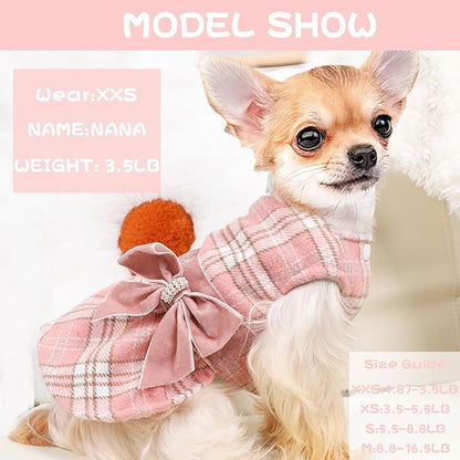 Dog Dress for Small Dogs, Winter Cute Warm Fleece Dog Sweater Dresses for Small - Image 2