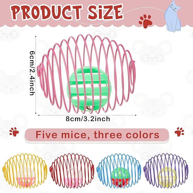 Jecery 5 Pcs Cat Spring Toys Stretchable Rolling Balls Colorful Playful Coils - Image 2