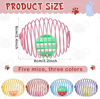 Jecery 5 Pcs Cat Spring Toys Stretchable Rolling Balls Colorful Playful Coils - Image 2