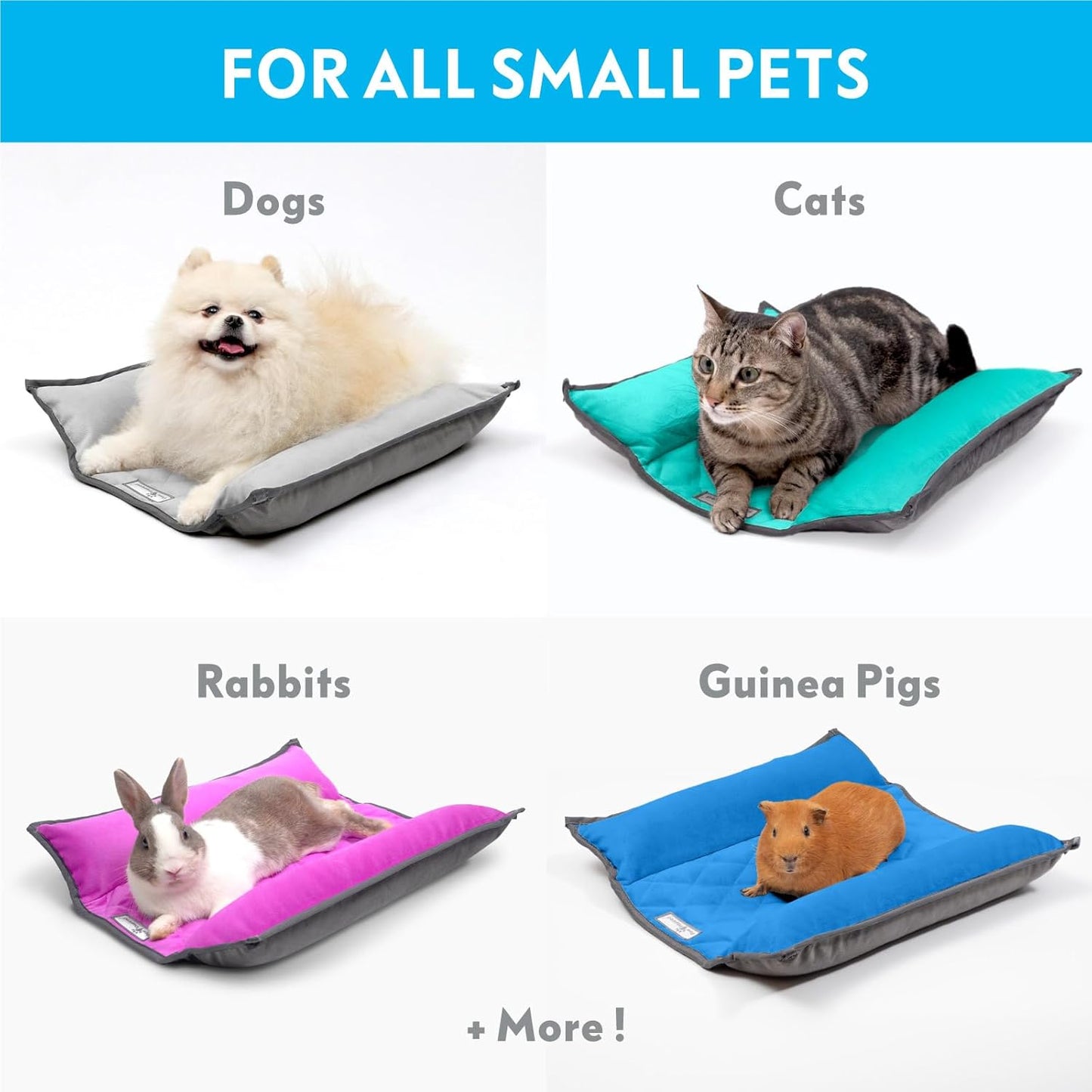 Paw Inspired Snuggle Bunny Bolster Bed for Rabbits, Cats, Dogs and Other Small Pets, Reversible Fleece Flop Bedding with Padded Sides (Gray/Beige)