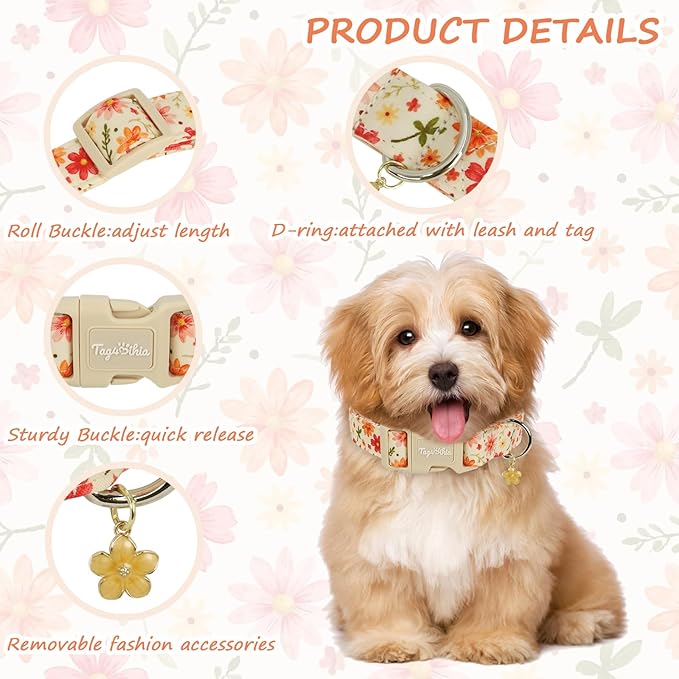 Dog Collar with Pink Floral Patterns, Spring Summer Collection Dog Collar with - Image 3