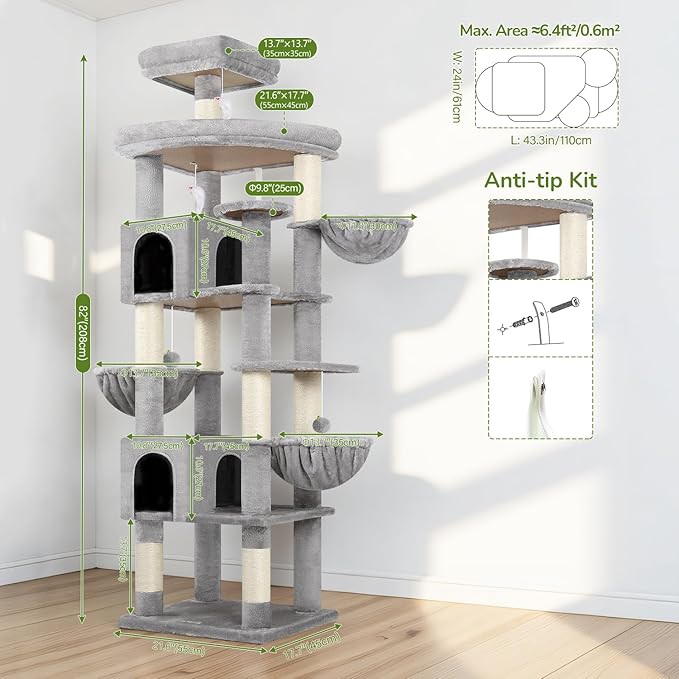 Globlazer Extra Large Cat Tree Tower, 82in Tall Heavy Duty Cat Tree - Image 6