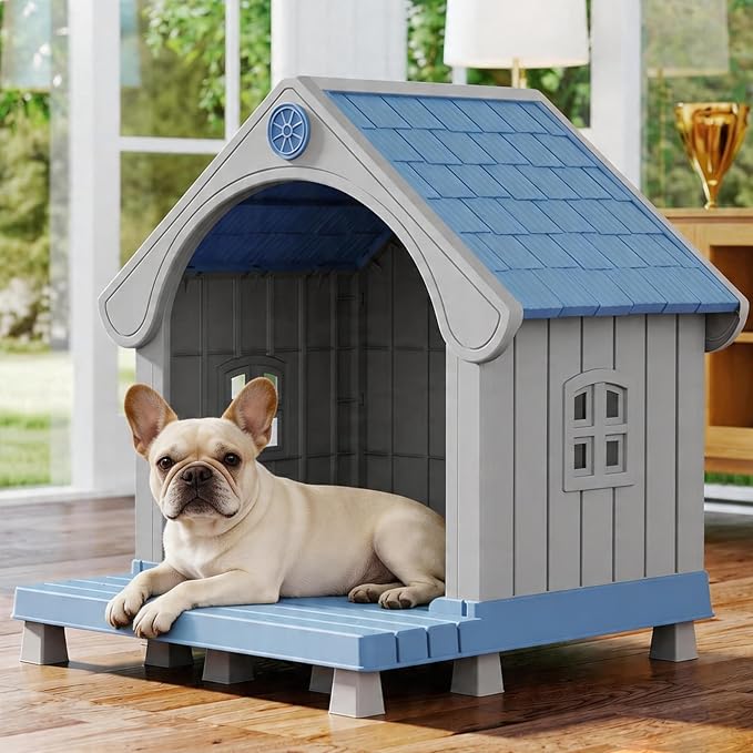 Fancyango Large Dog House Outdoor Indoor, Sturdy Plastic Waterproof Doghouse by Warmnestforpets