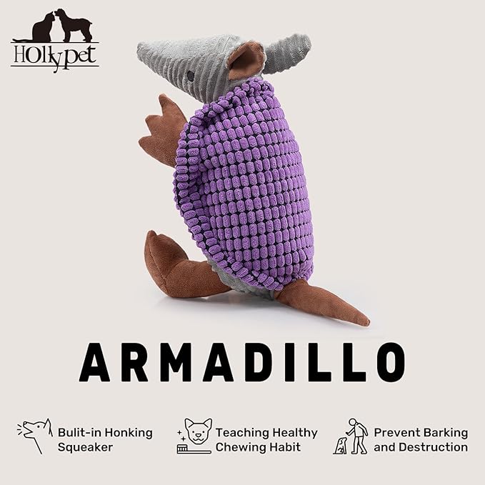 Hollypet Plush Dog Squeaky Toy Stuffed Armadillo Animal Pet Puppy Chew Toys - Image 4