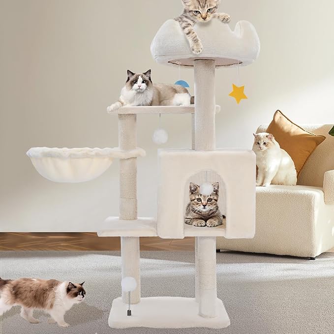 Cat Tree Tower with Metal Frame Hammock, Cat Towers with Scratching Post - Image 9