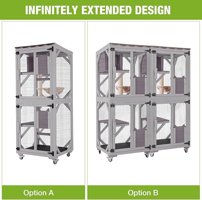 Cat Catio Outdoor Cat Enclosures Movable Cat House on Exercise Wheels Cat Cage - Image 7