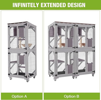 Cat Catio Outdoor Cat Enclosures Movable Cat House on Exercise Wheels Cat Cage - Image 7