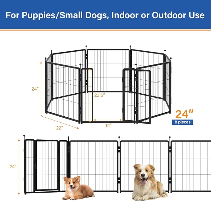 Dog Playpen 24 inch 8 Panels for Indoor & Outdoor Use – Heavy-Duty Metal Pet - Image 3