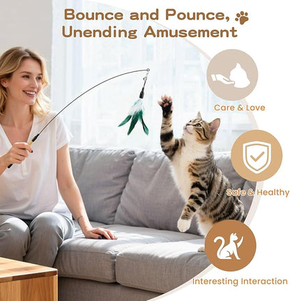 Pawaboo Feather Teaser Cat Toy, Interactive Wands Cats Toy Flying Feathers Cat - Image 6