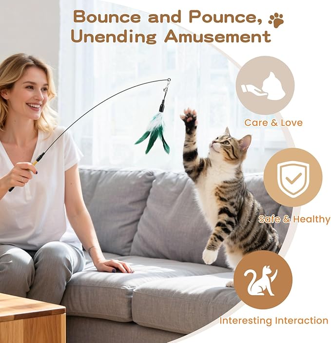 Pawaboo Feather Teaser Cat Toy, Interactive Wands Cats Toy Flying Feathers Cat - Image 6