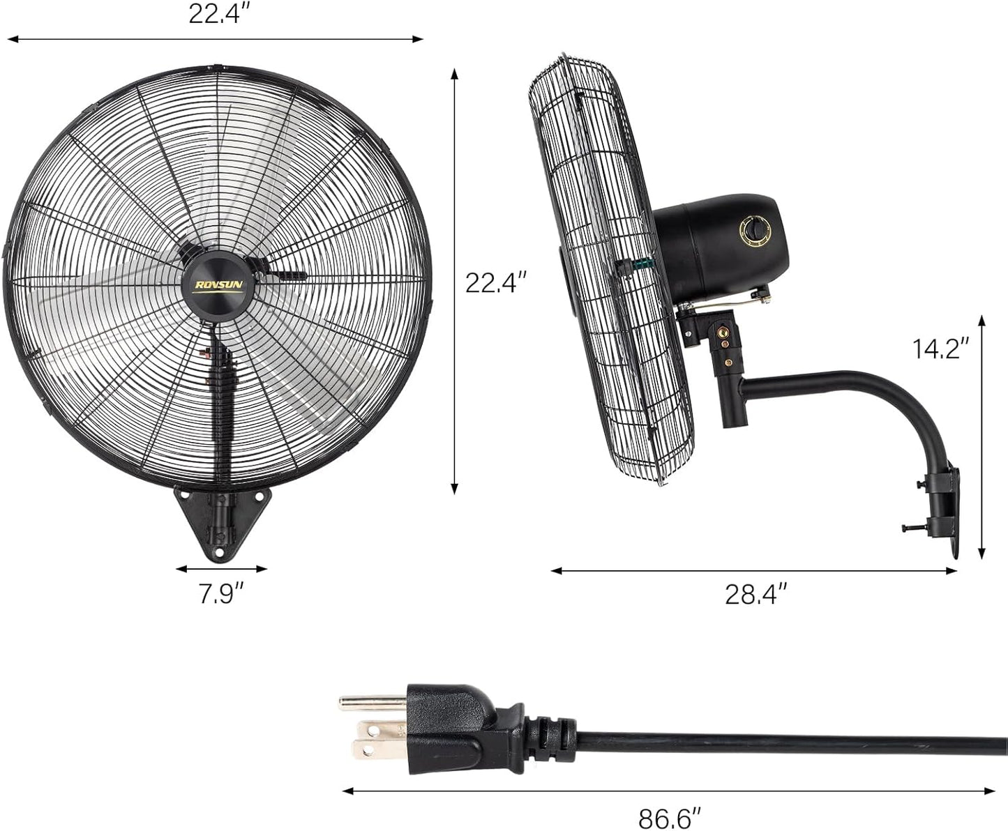ROVSUN 20" Wall Mounted Fan, High Velocity Industrial Wall Fan, Max 4710 CFM and Wide Angle Oscillating, Commercial Ventilation Use, Suit for Garage, Shop, Greenhouse, Gym