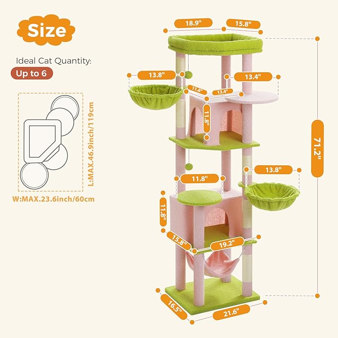 MUTTROS 71.2" Large Cat Tree for Multi-Cat Households - Image 7