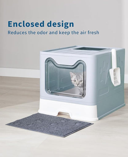 Medario Cat Litter Box with Litter Mat and Scoop, Large Covered Litter Box with - Image 6