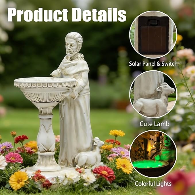 Sheaifun St Francis Garden Statue Outdoor Solar Garden Decor Resin 10.5 Inch - Image 5