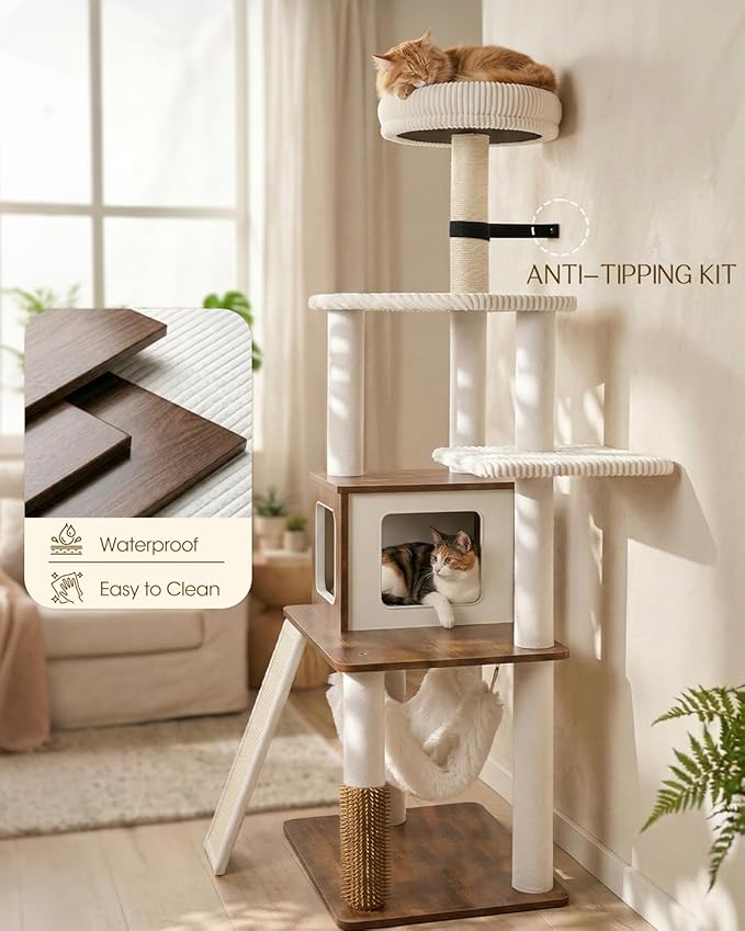 61" Modern Cat Tree Tower for Indoor Cats, Luxury Climbing Tower - Image 6