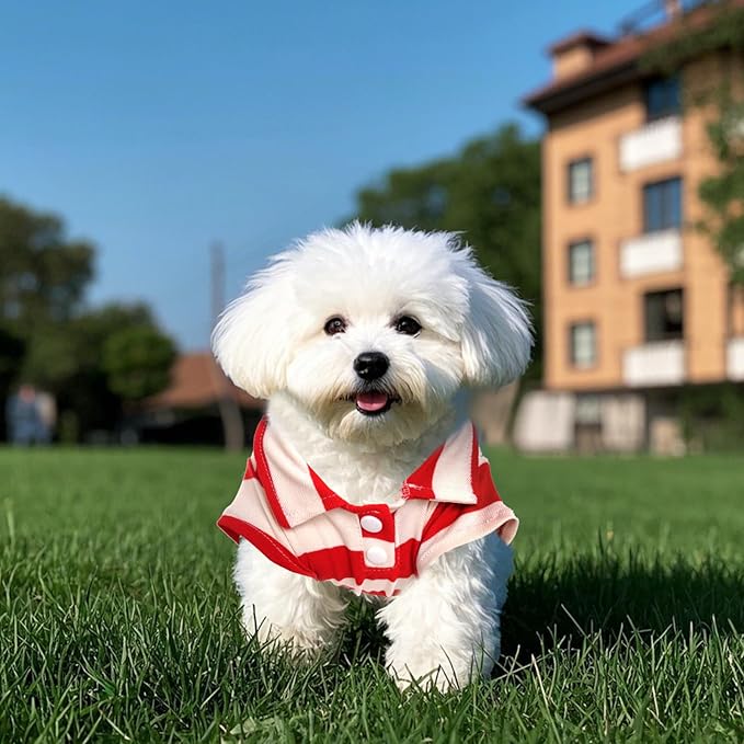 Dog Shirt Polo Shirt Striped Collar Puppy Clothes Summer Button Up Pet Clothes - Image 7