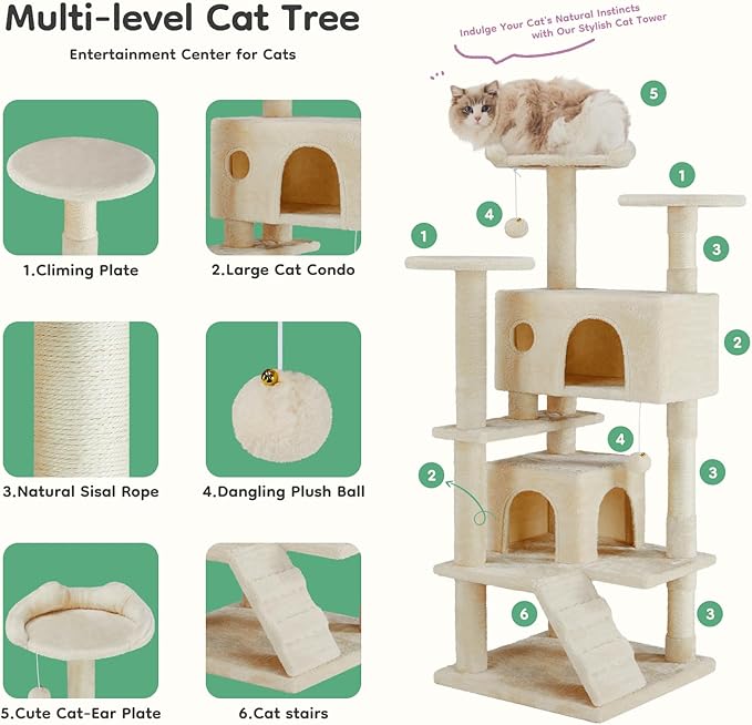 DUMOS 54-inch Indoor Cat Tree Tower –Multi-Level Pet House - Image 3