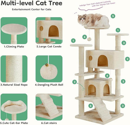 DUMOS 54-inch Indoor Cat Tree Tower –Multi-Level Pet House - Image 3