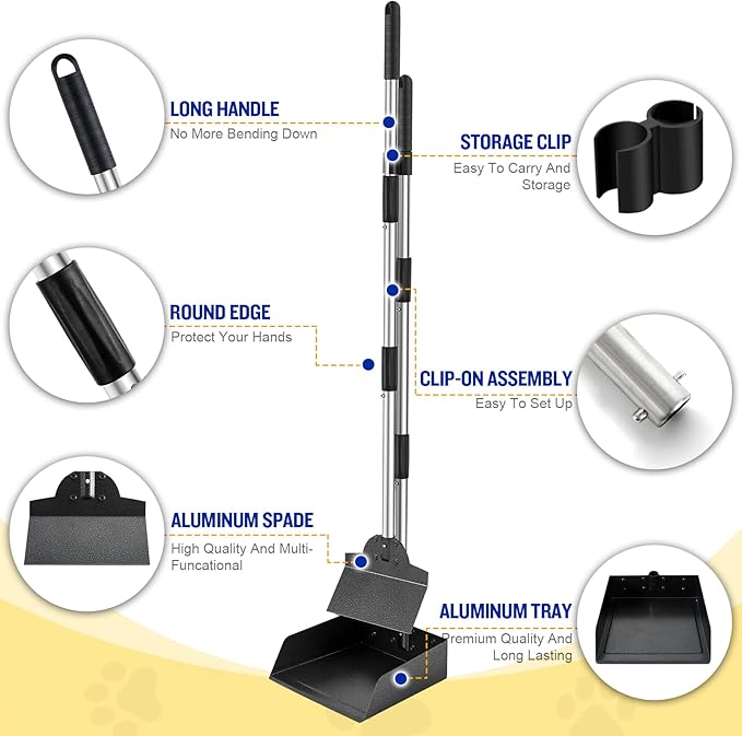 Pooper Scooper for Large Dogs, Adjustable Long Handle Metal Tray and Spade Poop - Image 5