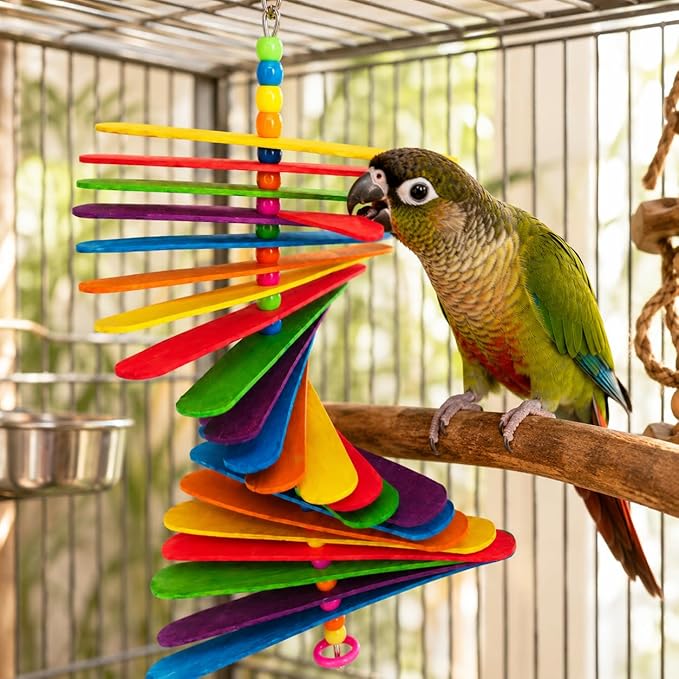Bonka Bird Toys 867 Big Stick 9.5" Colored Wooden Plastic Spinning Chew Toy - Image 4