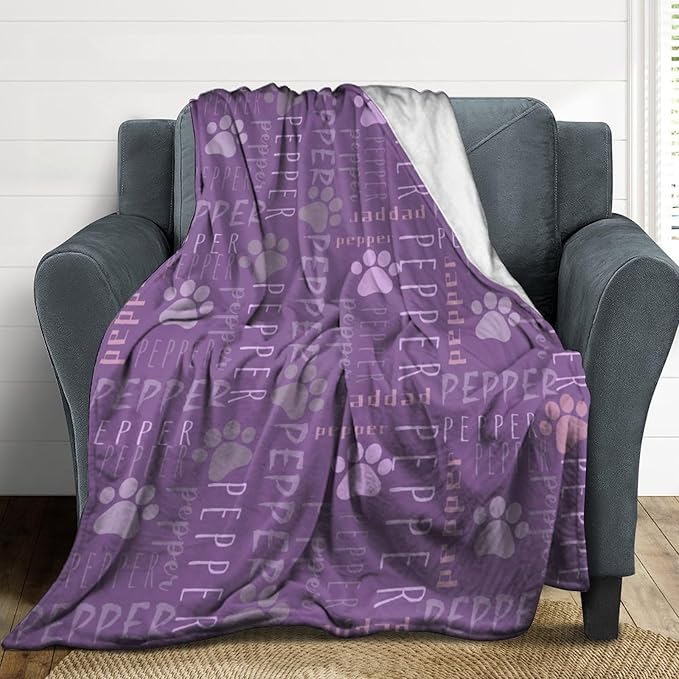 Personalized Dog Blanket with Name Customized Paw Prints Pet Blanket Loss - Image 4