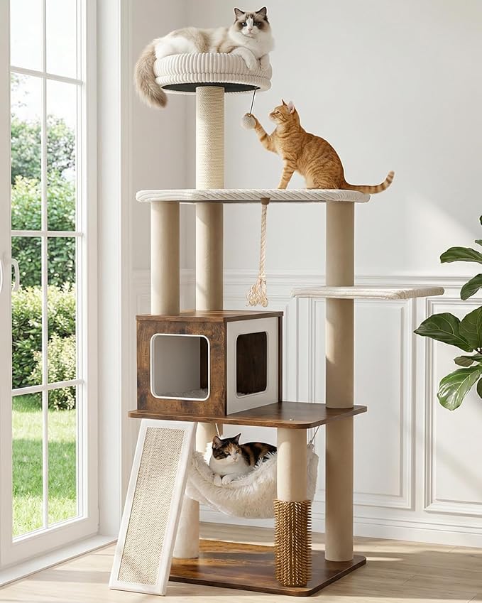 61" Modern Cat Tree Tower for Indoor Cats, Luxury Climbing Tower by Purrlato