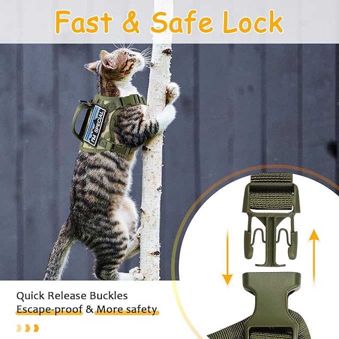 Tactical Cat Harness for Walking, Adjustable Escape Proof Pet Vest for Large Cat - Image 3