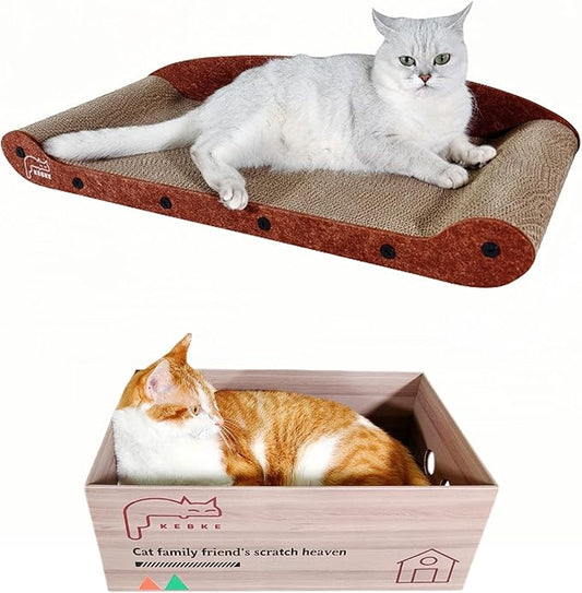 Cat Scratcher Bed 30 Inch Cat Couch Scratcher &17.5 Inch Cat Scratch Box by KEBKE